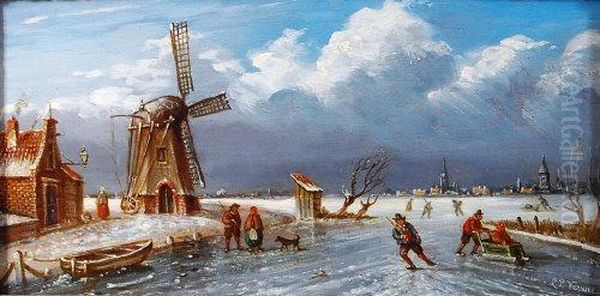 Winter Landscape Scene Oil Painting by Louis Pierre Verwee