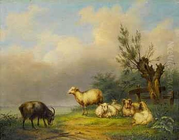 Landschaft Mit Ziege Und Schafen Oil Painting by Louis Pierre Verwee