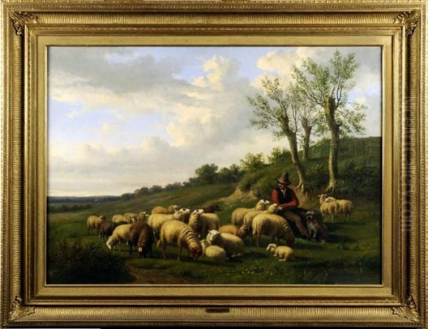 Berger Et Moutons Oil Painting by Louis Pierre Verwee