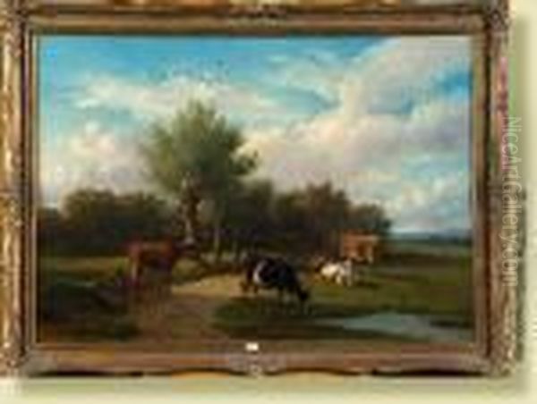 Vaches Au Pre Oil Painting by Louis Pierre Verwee