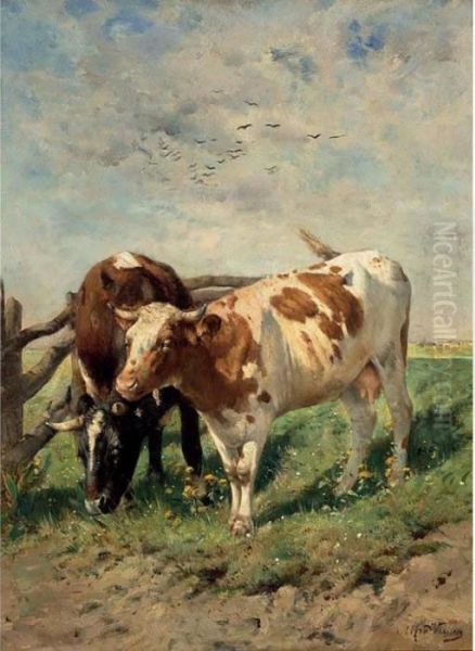 Cows In A Landscape Oil Painting by Louis Pierre Verwee