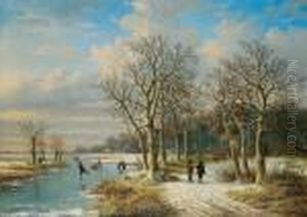 Paesaggio Invernale Con Pattinatori Oil Painting by Louis Pierre Verwee