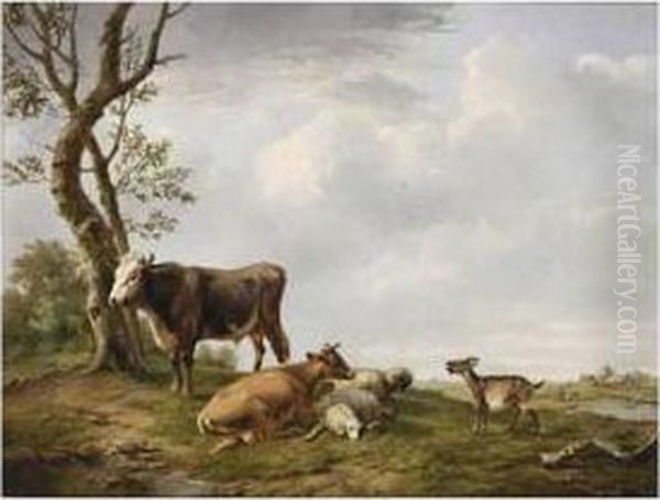 Cattle In A Meadow Oil Painting by Louis Pierre Verwee