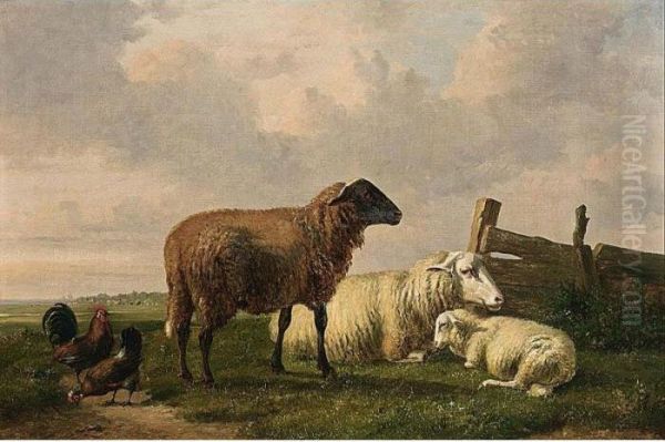 Sheep Resting In A Landscape Oil Painting by Louis Pierre Verwee