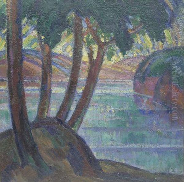 Alberi Sul Lago Oil Painting by Ludolf Henric Verworner