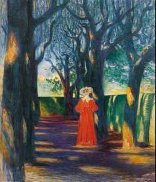 Viale Dei Lecci Con Gentildonna, Settignano Oil Painting by Ludolf Henric Verworner