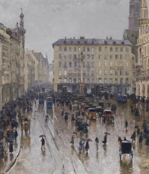 View Of The Marienplatz In Munich Oil Painting by Charles Guy Vetter