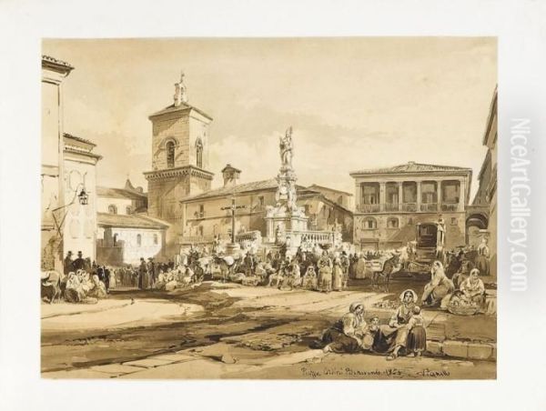 Piazza Orsini A Benevento Oil Painting by Achille Vianelli