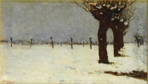 Campagna Sotto La Neve Oil Painting by Cesare Viazzi