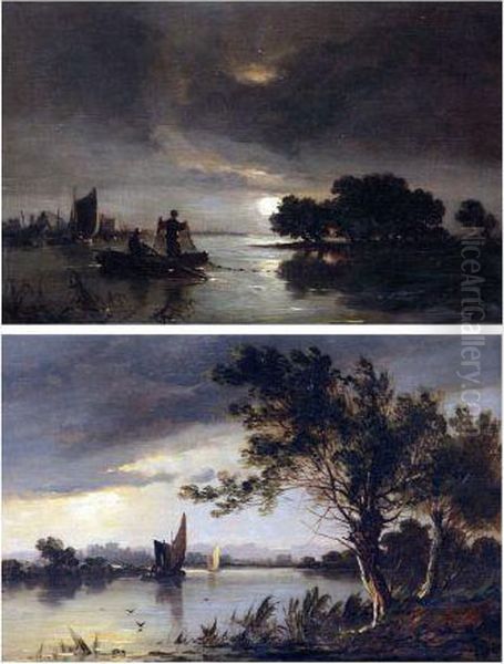 Netting By Moonlight Oil Painting by Alfred G., H., Or Sr Vickers