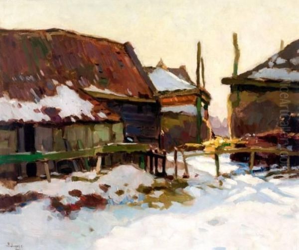 Boerenerf In De Winter Oil Painting by Bernard, Ben Viegers