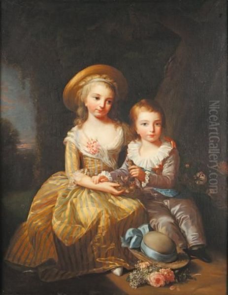 Le Dauphin Louis Joseph Xavier Et Sa Soeur Marie - Therese Charlotte De France Oil Painting by Elisabeth Vigee-Lebrun