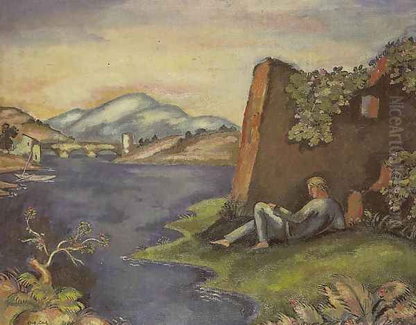 Idyll - Landscape with a Reclining Man Oil Painting by Eugene Zak