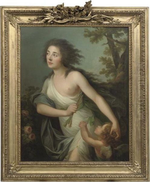 Portrait Of A Lady As Diana With A Putto Oil Painting by Elisabeth Vigee-Lebrun