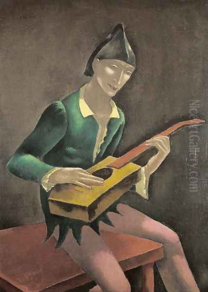 Lute Player (Mandolin Player) Oil Painting by Eugene Zak