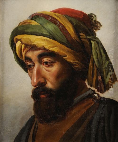 Portrait D'homme Au Turban Oil Painting by Auguste Jean Bapt. Vinchon