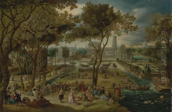 An Elaborate Fete On The Grounds Of A Chteau Oil Painting by David Vinckboons