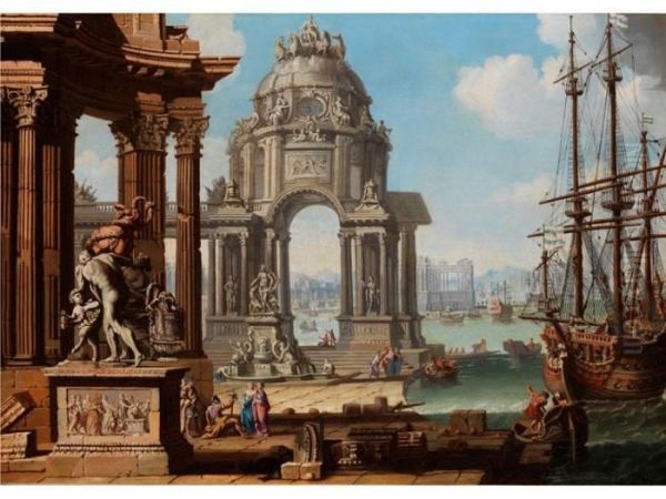 Vision Einer Antiken Hafenstadt Oil Painting by (Giovanni Antonio Canal) Canaletto