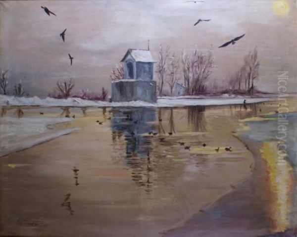 Bord De Riviere Sous La Neige Oil Painting by Paul Vogler