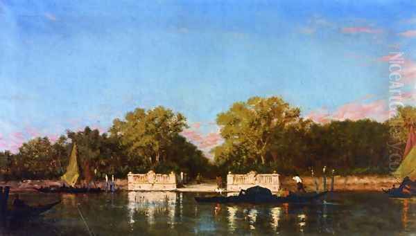 A Gondola at the Jardin Francais, Venice Oil Painting by Felix Ziem