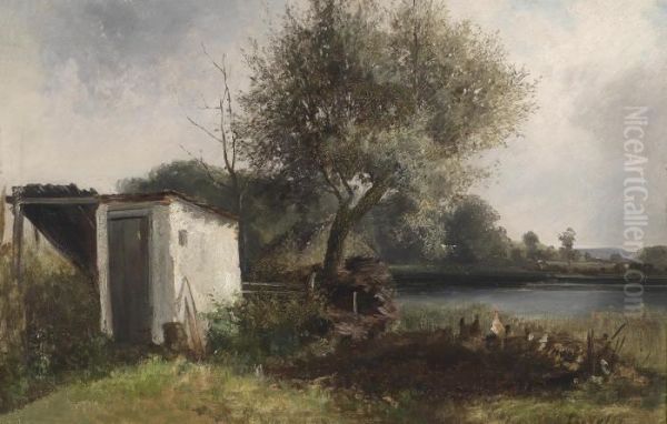 By The Lakeside Oil Painting by Ludwig Gustav Voltz