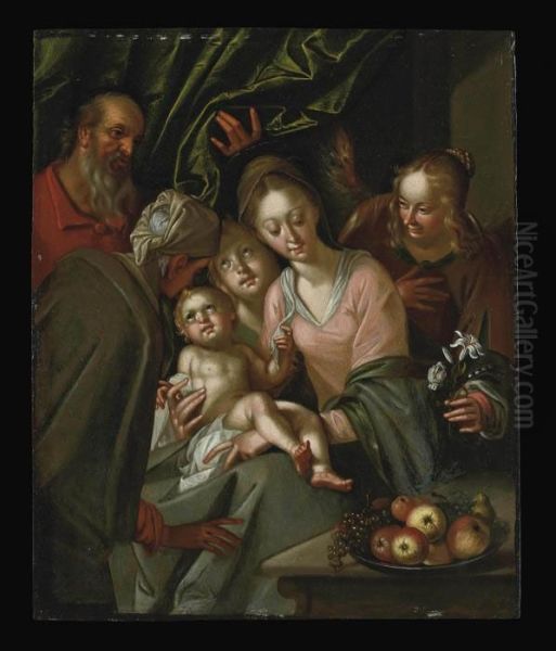 The Holy Family With Saint Anne And Female Attendants Oil Painting by Hans Von Aachen