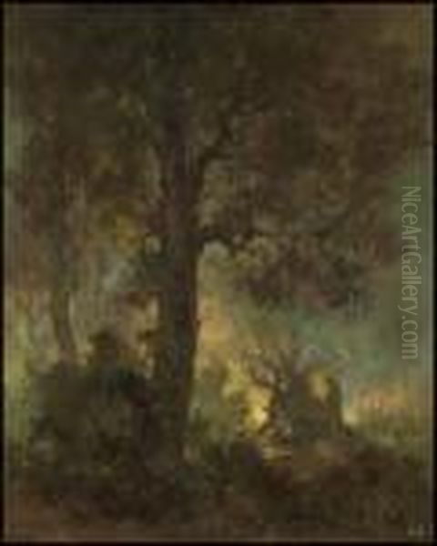 Evening Bonfire Oil Painting by Carl Henry Von Ahrens