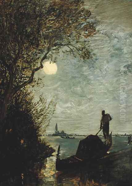 Moonlit Scene with Gondola Oil Painting by Felix Ziem