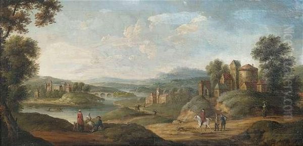 Weitlaufige Flusslandschaft Mit Bauern Und Reisenden Oil Painting by Christoph Von Bemmel