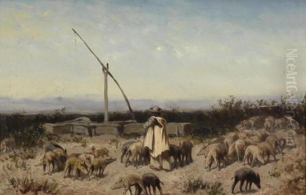 Circle Hungarian Pig Herder Oil Painting by Alexander Ritter Von Bensa