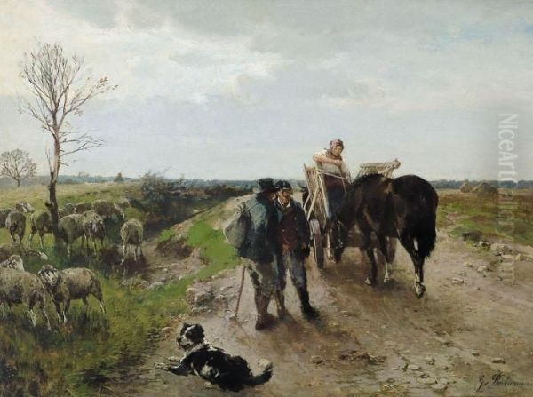 Encounter On The Country Road Oil Painting by Gregor Von Bochmann