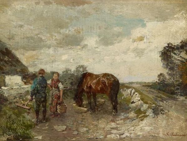 Estonian Farmers Oil Painting by Gregor Von Bochmann