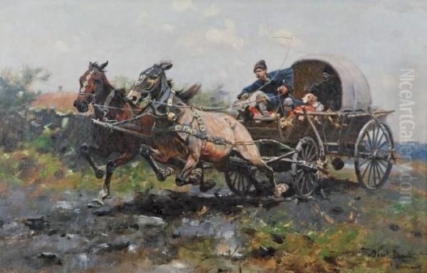 Zaprzeg Oil Painting by Jozef Von Brandt