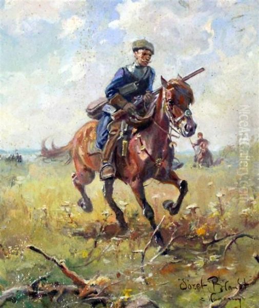 Cossack On Horseback Oil Painting by Jozef Von Brandt