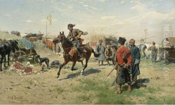 Zaporozcy Oil Painting by Jozef Von Brandt