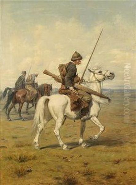 Steppenreiter Oil Painting by Jozef Von Brandt