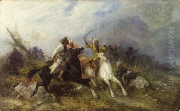 Kaukasische Schlacht Oil Painting by Jozef Von Brandt