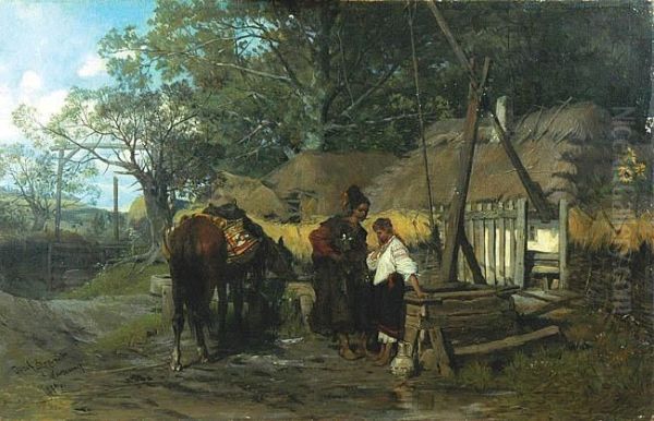 Kozak Konia Poil Oil Painting by Jozef Von Brandt