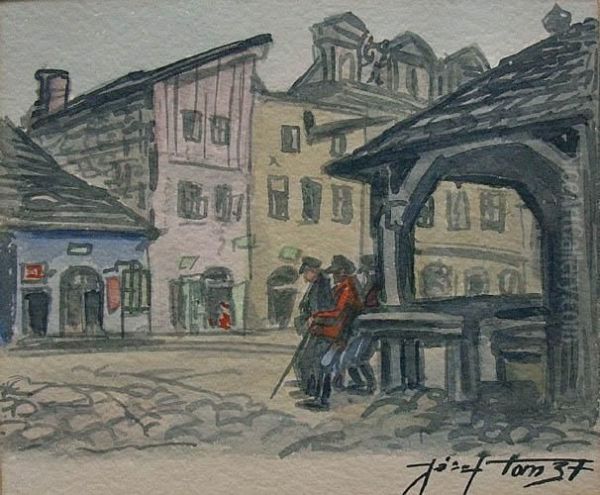 Rynek W Kazimierzu (1937) Oil Painting by Jozef Von Brandt