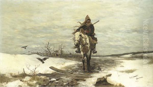 The Lone Hunter Oil Painting by Jozef Von Brandt