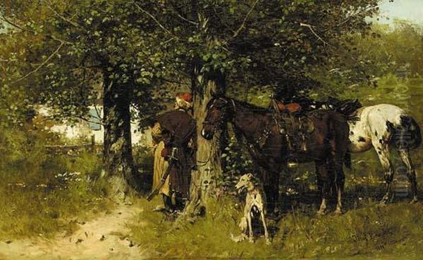 The Rendezvous Oil Painting by Jozef Von Brandt