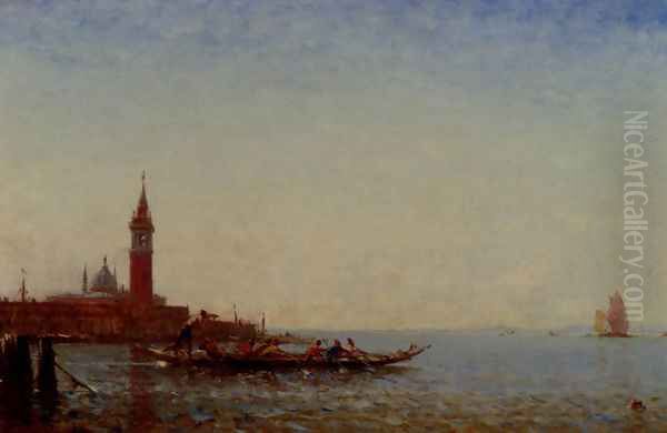 Gondole Devant St. Giorgio, Venice Oil Painting by Felix Ziem