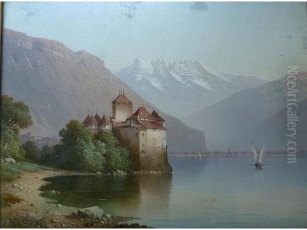 'lake Tergensee With Schloss In The Foreground Oil Painting by Georg Maximilian Johann Von Dillis