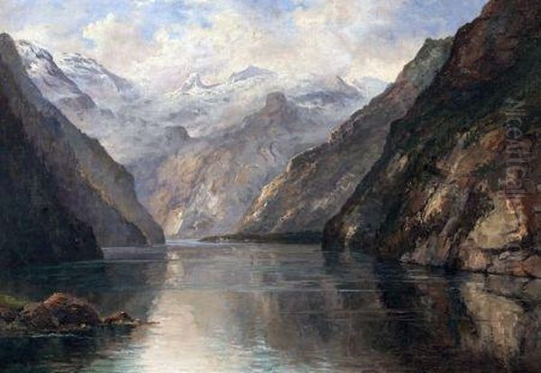 A View Of A Fjord Oil Painting by Johannes Von Ditten