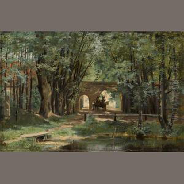 A Wooded Landscape With A Wagon And Driver Near A Gate Oil Painting by Elisabeth Von Eicken