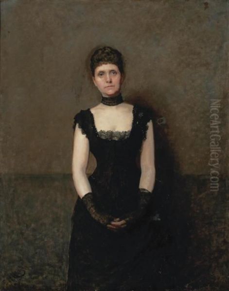 Portrait Of A Lady, Three-quarter-length, In An Evening Gown Oil Painting by Sir Hubert von Herkomer