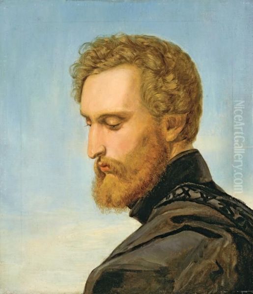 Bildnis Des Malers Heinrich Heinlein Im Profil Oil Painting by Wilhelm von Kaulbach