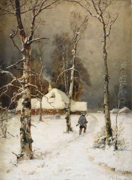 Winter Landscape Oil Painting by Iulii Iul'evich (Julius) Klever