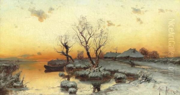 Sunset Over The Marshes Oil Painting by Iulii Iul'evich (Julius) Klever