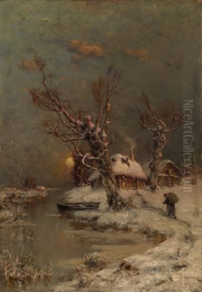 Winter Landscape Oil Painting by Iulii Iul'evich (Julius) Klever